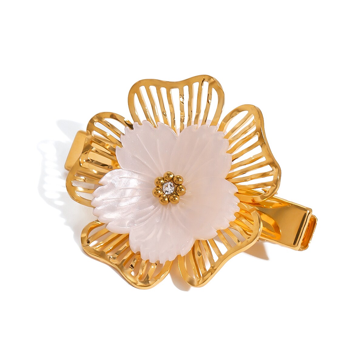 1 Piece Classic Series Retro Flower Stainless Steel 18K Gold Plated Rhinestone Women's Hair Clips h5 Picture5